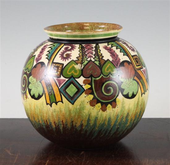 Paul Fouillen decorated Quimper pottery vase, c.1930, 16.5cm(-)